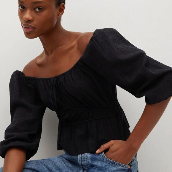 New Mango Gathered Cotton Top Blouse - Picture 3 of 8